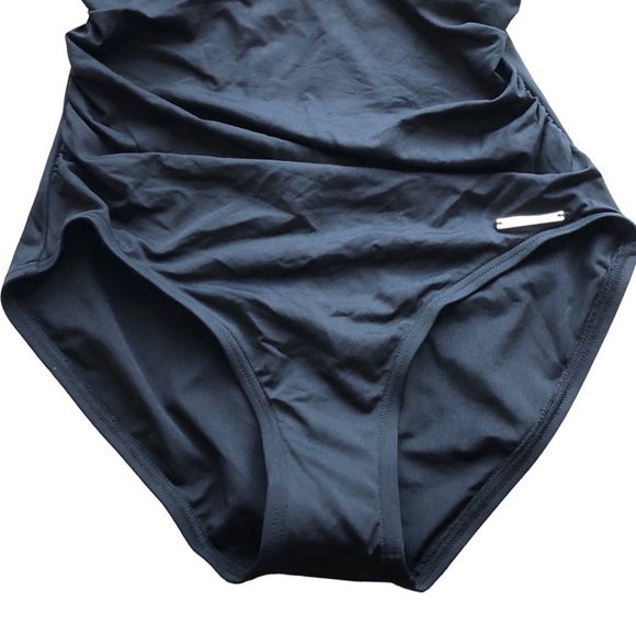 Michael Michael Kors High Neck Shirred Cross Front Black One Piece Swim Size 4 - Picture 5 of 14